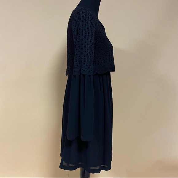 Max Studio Black Crocheted Popover Short Casual Dress Flowy Long Sleeves XS - Picture 7 of 10
